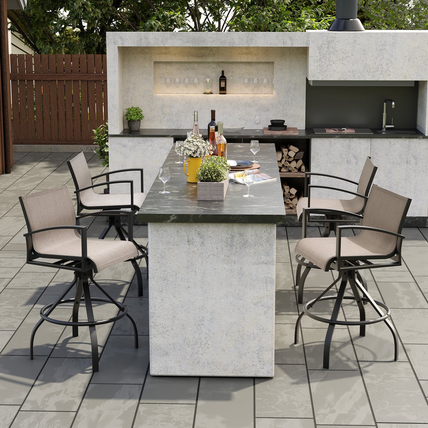 Crestlive Products Aluminum Outdoor Swivel Bar Stool Set of 2 with Sunbrella Fabric