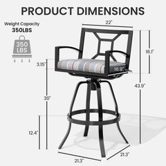 Aluminum Swivel Outdoor Bar Stool Set of 2 with Sunbrella Cushions
