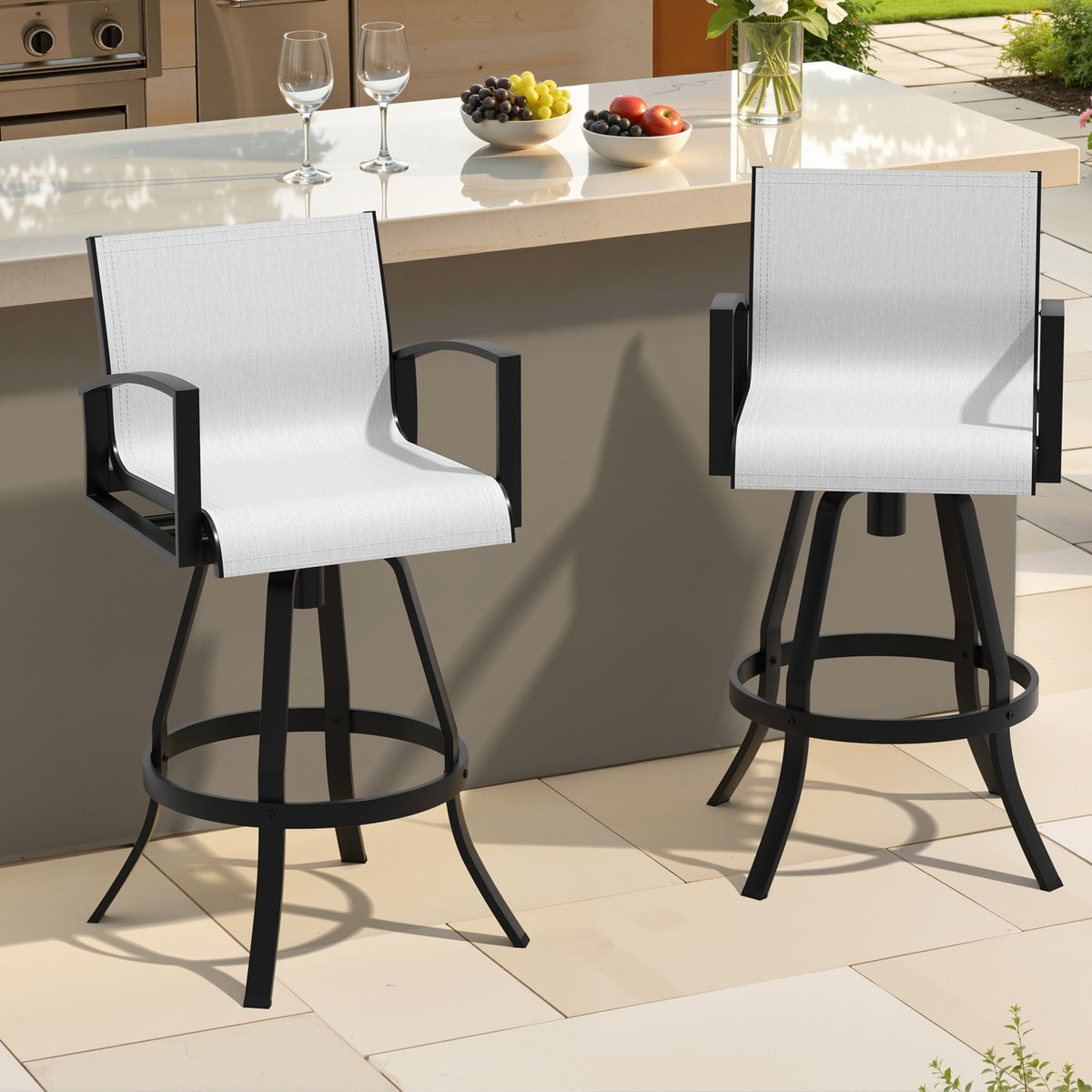 Aluminum Swivel Outdoor Bar Stool Set of 2 in Sunbrella