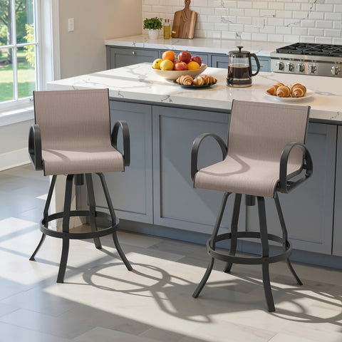 Crestlive Products Aluminum Outdoor Swivel Bar Stool Set of 2 with Sunbrella Fabric