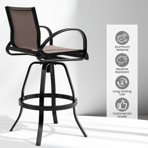 Crestlive Products Aluminum Outdoor Swivel Bar Stool Set of 2 with Sunbrella Fabric