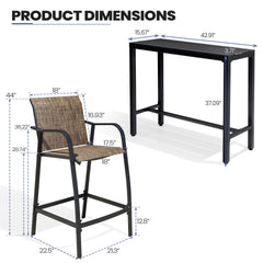 3-Piece Outdoor Bar Set with Wood-Plastic Table and Textilene Bar Chairs