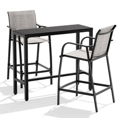 3-Piece Outdoor Bar Set with Wood-Plastic Table and Textilene Bar Chairs