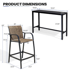 3-Piece Outdoor Bar Set with Wood-Plastic Table and Textilene Bar Chairs
