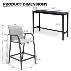 3-Piece Outdoor Bar Set with Wood-Plastic Table and Textilene Bar Chairs