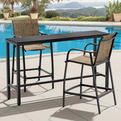 3-Piece Outdoor Bar Set with Wood-Plastic Table and Textilene Bar Chairs