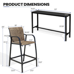 3-Piece Outdoor Bar Set with Wood-Plastic Table and Textilene Bar Chairs