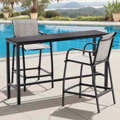 3-Piece Outdoor Bar Set with Wood-Plastic Table and Textilene Bar Chairs