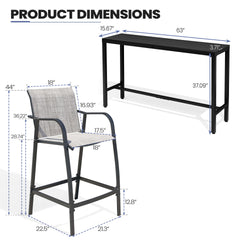 3-Piece Outdoor Bar Set with Wood-Plastic Table and Textilene Bar Chairs