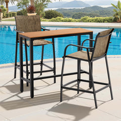 3-Piece Outdoor Bar Set with Wood-Plastic Table and Textilene Bar Chairs