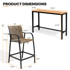 3-Piece Outdoor Bar Set with Wood-Plastic Table and Textilene Bar Chairs