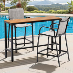 3-Piece Outdoor Bar Set with Wood-Plastic Table and Textilene Bar Chairs