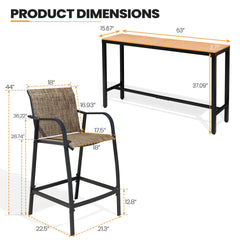 3-Piece Outdoor Bar Set with Wood-Plastic Table and Textilene Bar Chairs