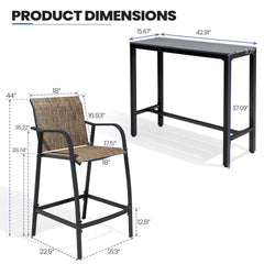 3-Piece Outdoor Bar Set with Wood-Plastic Table and Textilene Bar Chairs