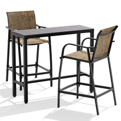 3-Piece Outdoor Bar Set with Wood-Plastic Table and Textilene Bar Chairs