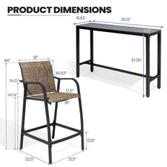 3-Piece Outdoor Bar Set with Wood-Plastic Table and Textilene Bar Chairs
