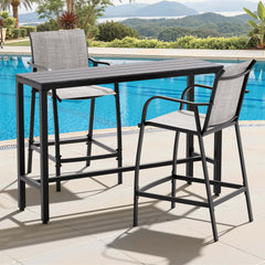 3-Piece Outdoor Bar Set with Wood-Plastic Table and Textilene Bar Chairs