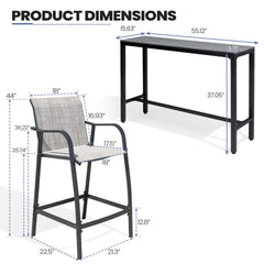 3-Piece Outdoor Bar Set with Wood-Plastic Table and Textilene Bar Chairs