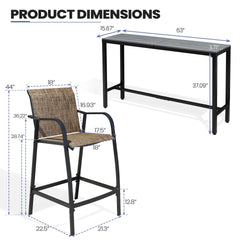 3-Piece Outdoor Bar Set with Wood-Plastic Table and Textilene Bar Chairs