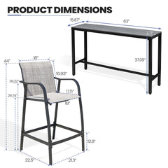3-Piece Outdoor Bar Set with Wood-Plastic Table and Textilene Bar Chairs