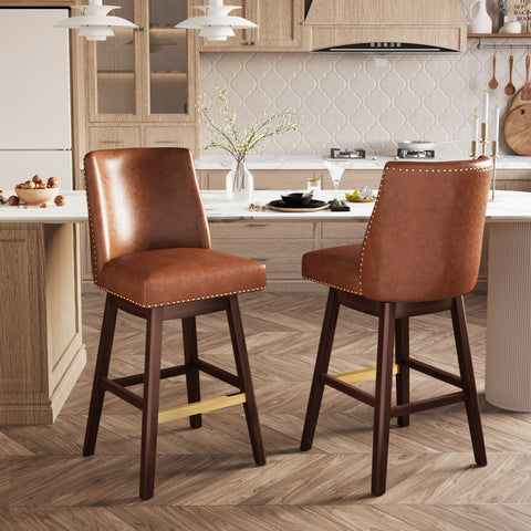 Crestlive Products Swivel 30.6" Faux Leather Bar Stool with Backrest (Set of 2)