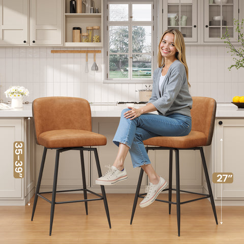 Crestlive Products Swivel 26.8'' Faux Leather Counter Stool (Set of 2)