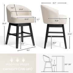 Swivel PU Leather Bar Stools, Set of 2 (Wood Base)