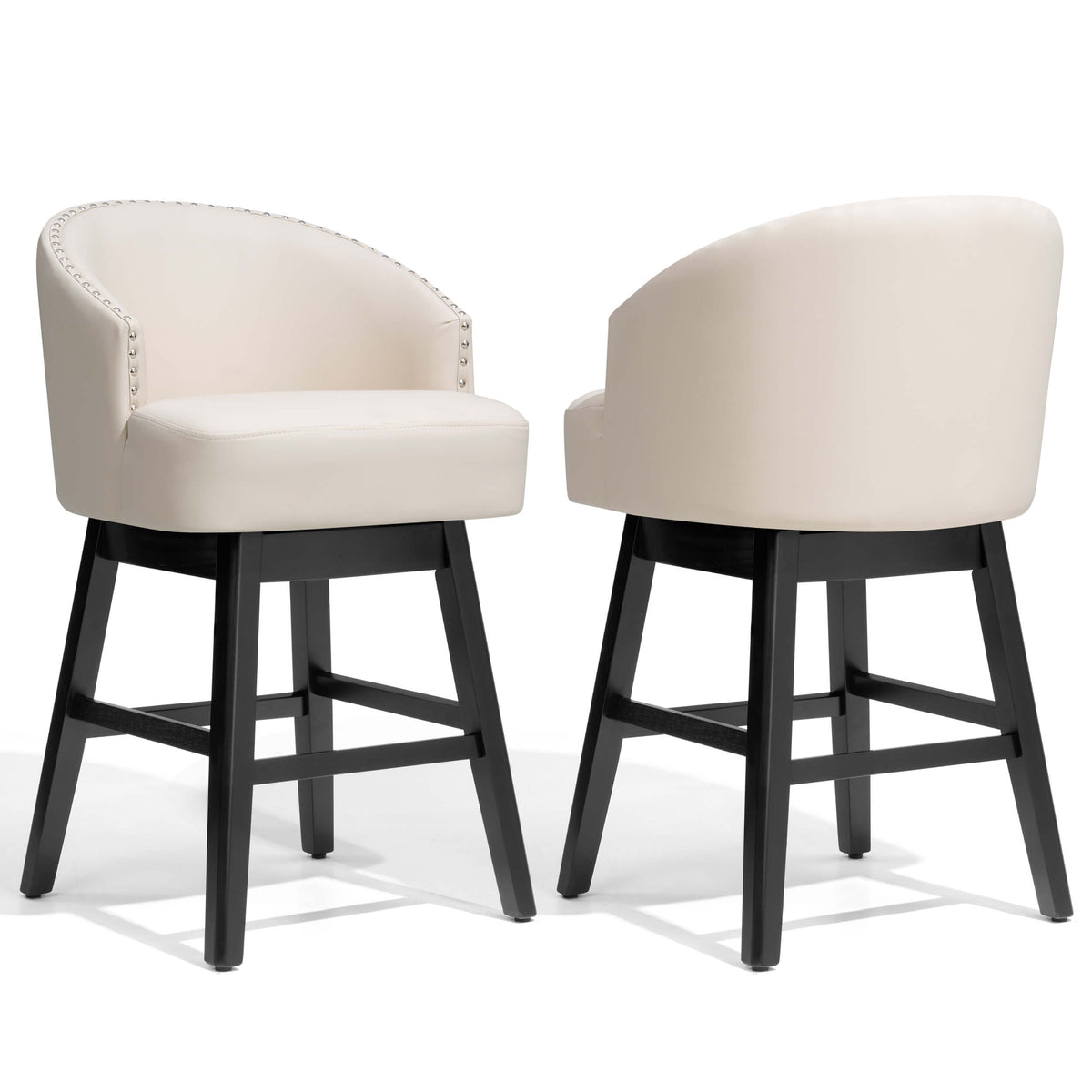 Swivel PU Leather Bar Stools, Set of 2 (Wood Base)