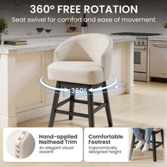 Swivel PU Leather Bar Stools, Set of 2 (Wood Base)