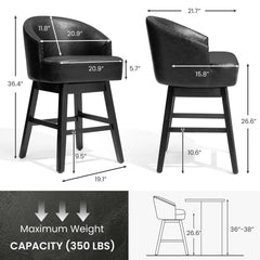Swivel PU Leather Bar Stools, Set of 2 (Wood Base)
