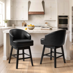 Swivel PU Leather Bar Stools, Set of 2 (Wood Base)