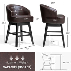 Swivel PU Leather Bar Stools, Set of 2 (Wood Base)