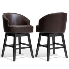Swivel PU Leather Bar Stools, Set of 2 (Wood Base)