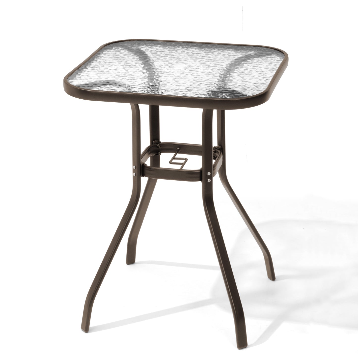 Crestlive Products 27 x 27 in. Metal Frame Square Glass Top Outdoor Side Table with Umbrella Hole