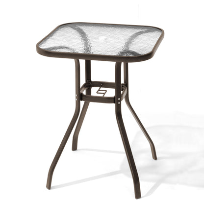 Crestlive Products 27 x 27 in. Metal Frame Square Glass Top Outdoor Side Table with Umbrella Hole