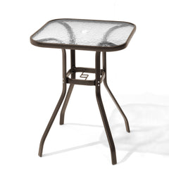 27" Square Glass Top Outdoor Side Table with Umbrella Hole