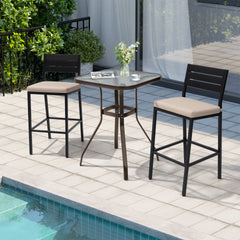 27" Square Glass Top Outdoor Side Table with Umbrella Hole
