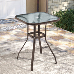 27" Square Glass Top Outdoor Side Table with Umbrella Hole