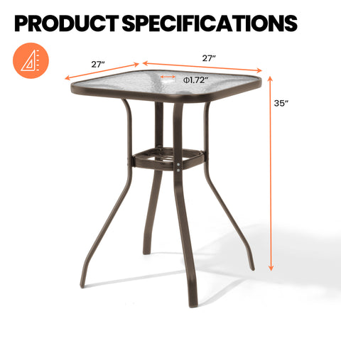 Crestlive Products 27 x 27 in. Metal Frame Square Glass Top Outdoor Side Table with Umbrella Hole