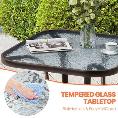 Crestlive Products 27 x 27 in. Metal Frame Square Glass Top Outdoor Side Table with Umbrella Hole