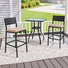 3-Piece Metal Frame Glass Top Outdoor Bar Set with Umbrella Hole