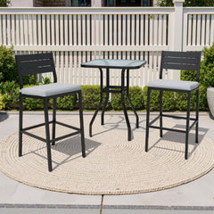 3-Piece Metal Frame Glass Top Outdoor Bar Set with Umbrella Hole