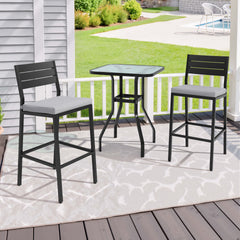 3-Piece Metal Frame Glass Top Outdoor Bar Set with Umbrella Hole