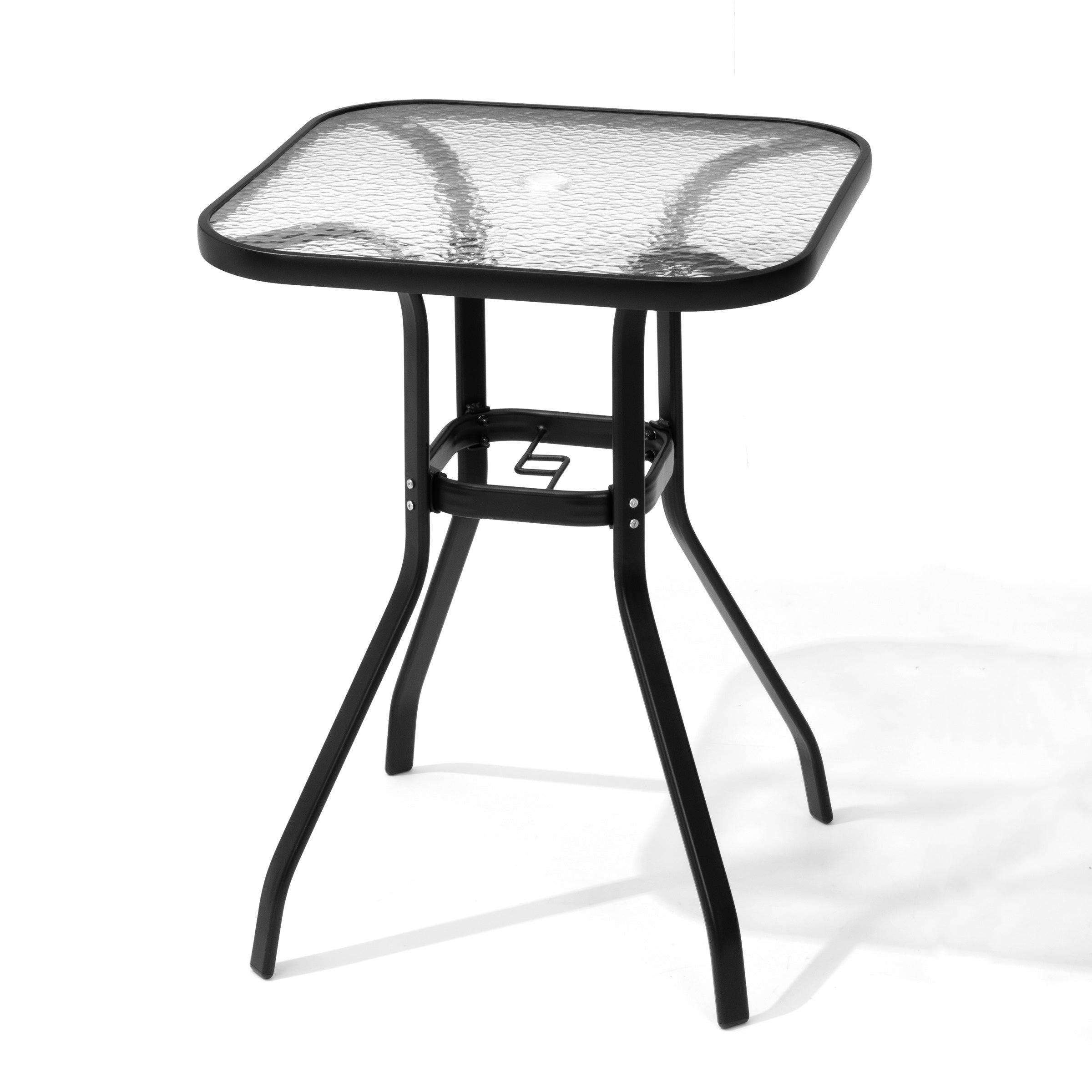 glass top patio umbrella table 27x27" Square Glass Top Side Table with Umbrella Hole