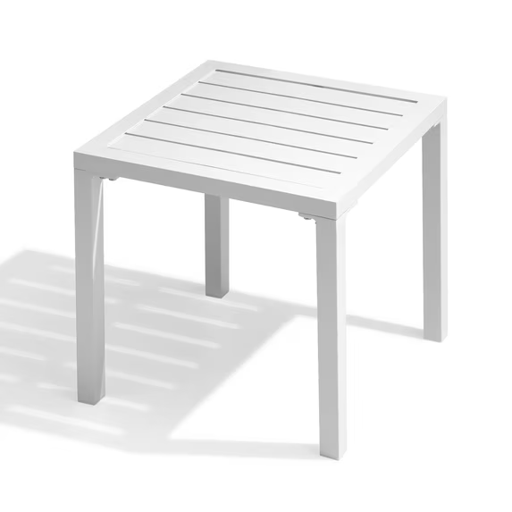 Crestlive Products 15.7" x 15.7" Outdoor Side Table, All-Weather Aluminum Square Patio End Table, White