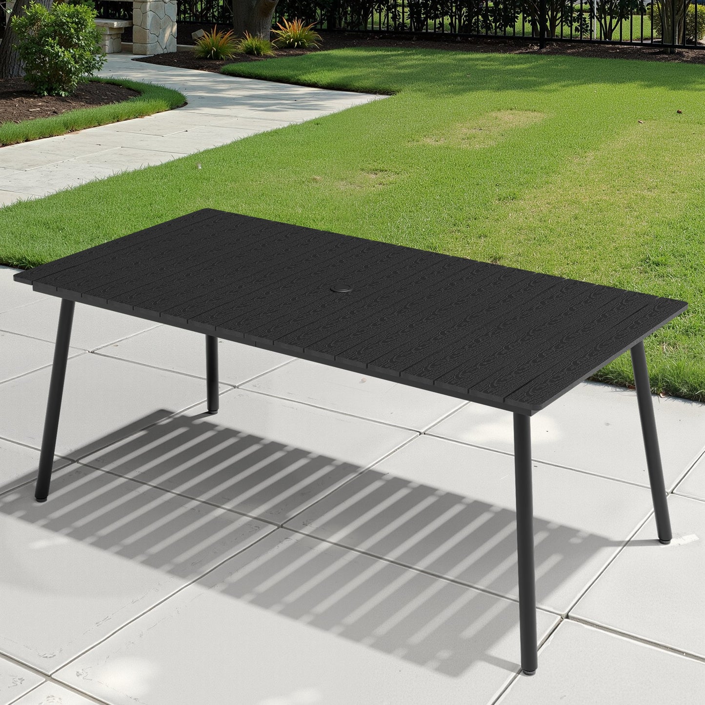 Crestlive Products 71 x 33 in. Rectangular Aluminum Outdoor Dining Table with Umbrella Hole