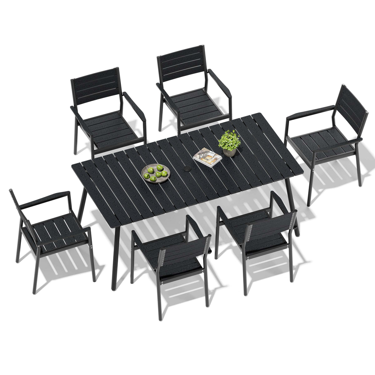 Aluminum Dining Set with Umbrella Hole & Polywood Chairs