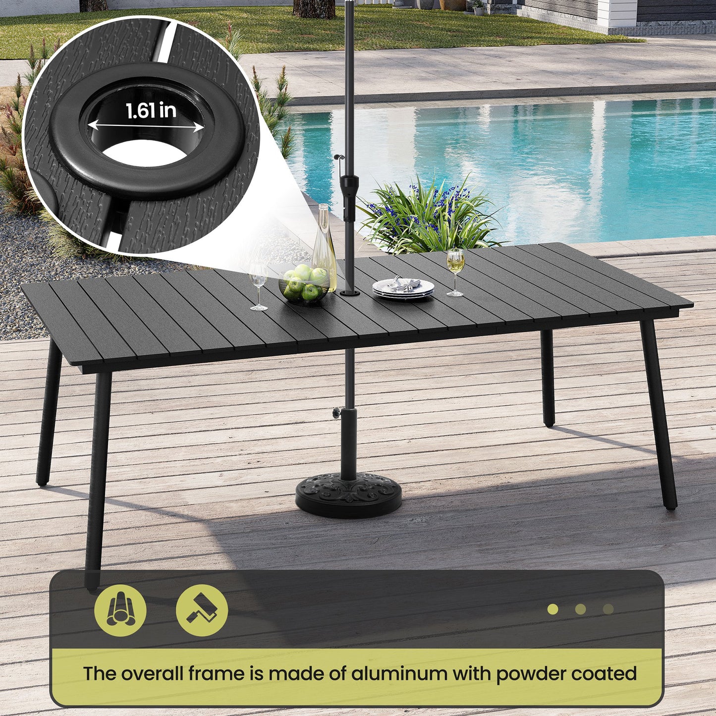 Crestlive Products 83 x 41 in. Rectangular Aluminum Outdoor Dining Table with Umbrella Hole