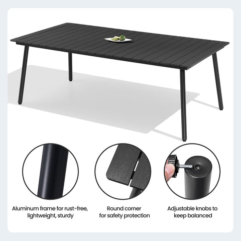 Crestlive Products Rectangular Aluminum Outdoor Dining Table with Umbrella Hole