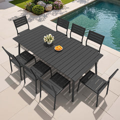 Aluminum Dining Set with Umbrella Hole & Polywood Chairs